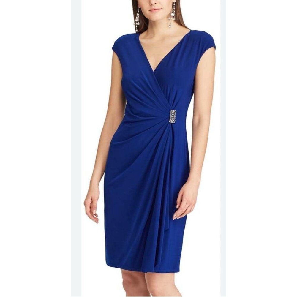 Lauren Ralph Lauren Evening Blue Dress Sz 4 Sleeveless Beaded Cocktail‎ Party